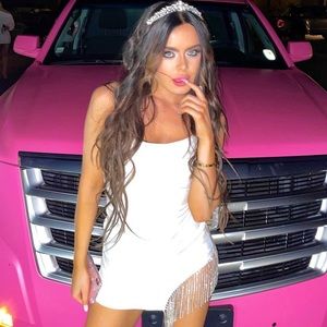 White Rhinestone asymmetrical dress